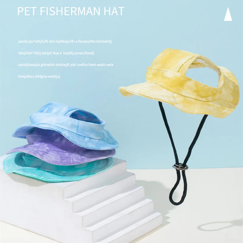 Cotton Cat Sun Hat With Ear Holes Round Brim Dog Puppy Cat Bucket Hat Outdoor Sun Protection Pet Caps for Small Medium Cat Dogs