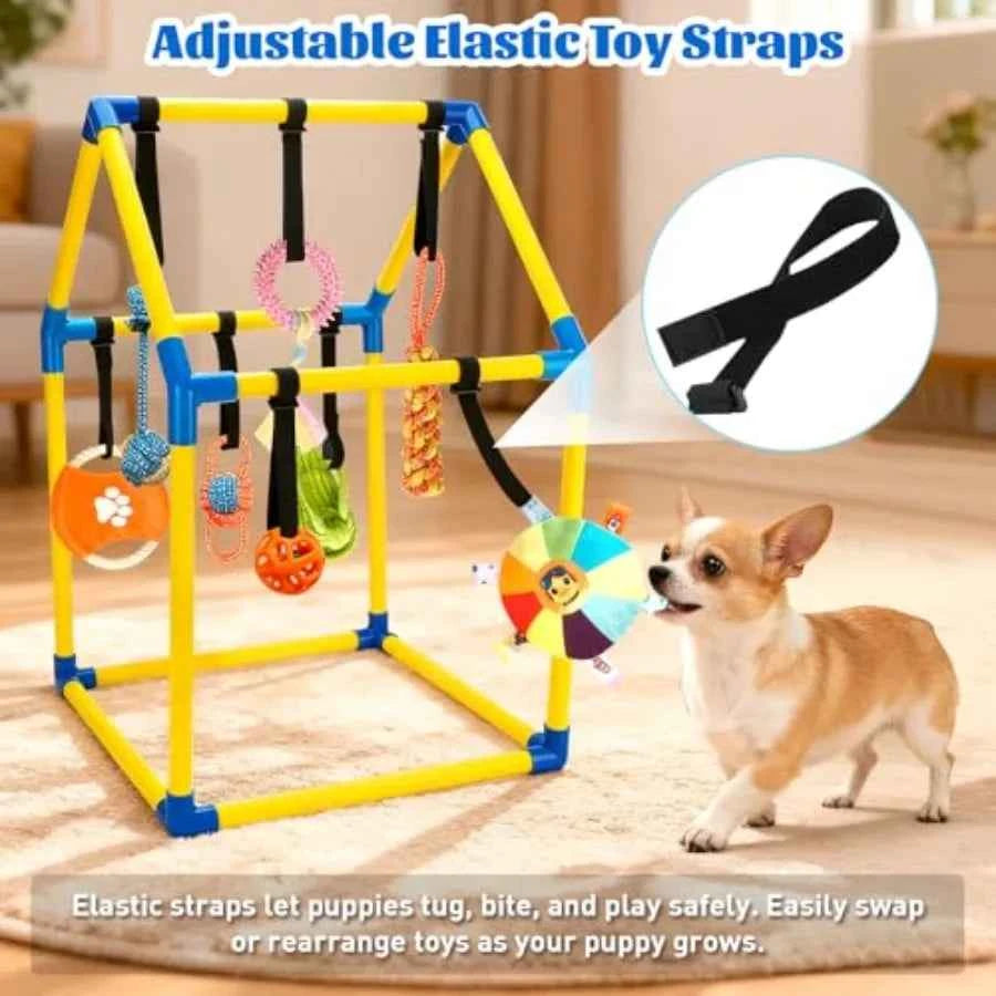 Puppy Play Gym with 9 Hanging Toys – Interactive Indoor Dog Enrichment Activity Center
