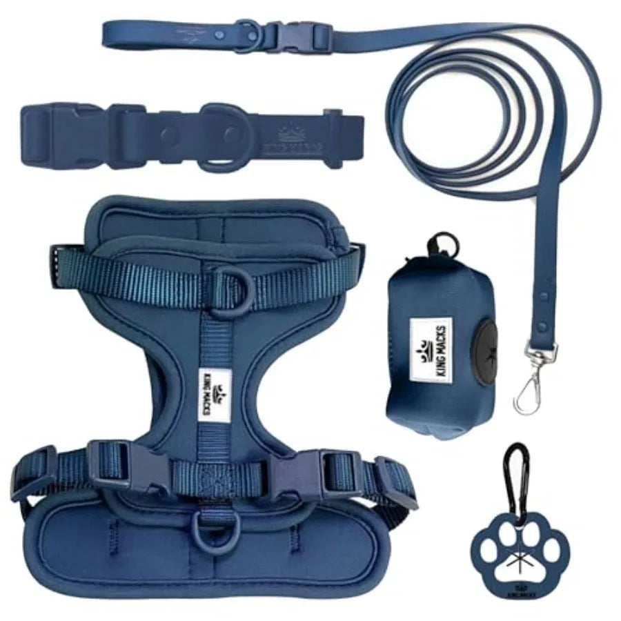 Adjustable Dog Harness Set with Collar and Leash Featuring Waste Bag Holder and Dirty Waste Bag Clip for Small Medium and Large
