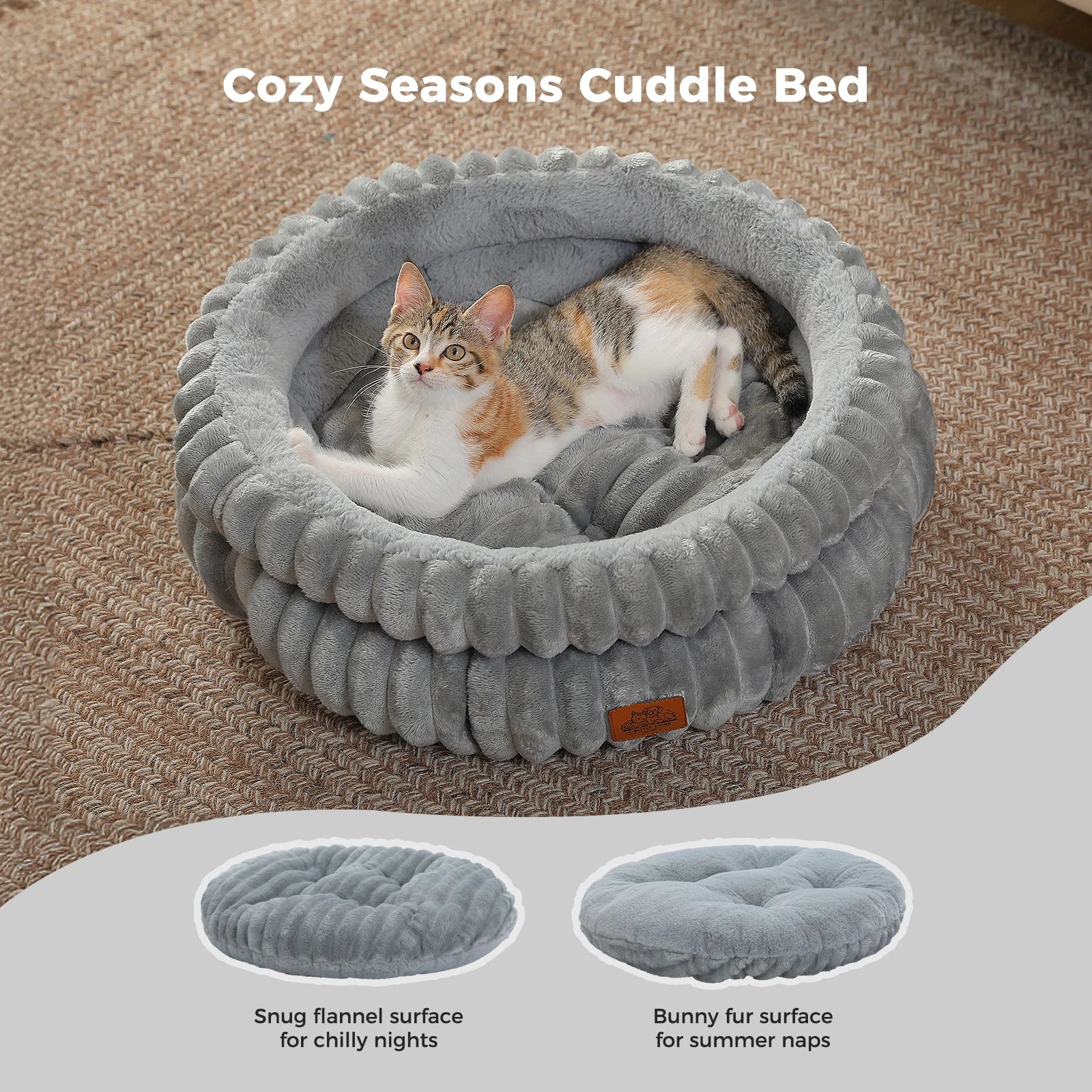 Round Pet Bed - Washable Cozy Donut Bed for Medium Dogs & Indoor Cats (Anti-Slip)