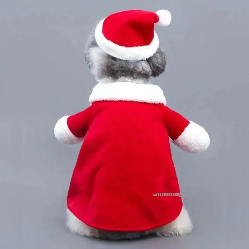 Santa Claus Costume for Small Dogs and Cats Christmas Pet Outfit Festive Pet Dress-Up Cozy Winter Cape for Cats Pet Clothing