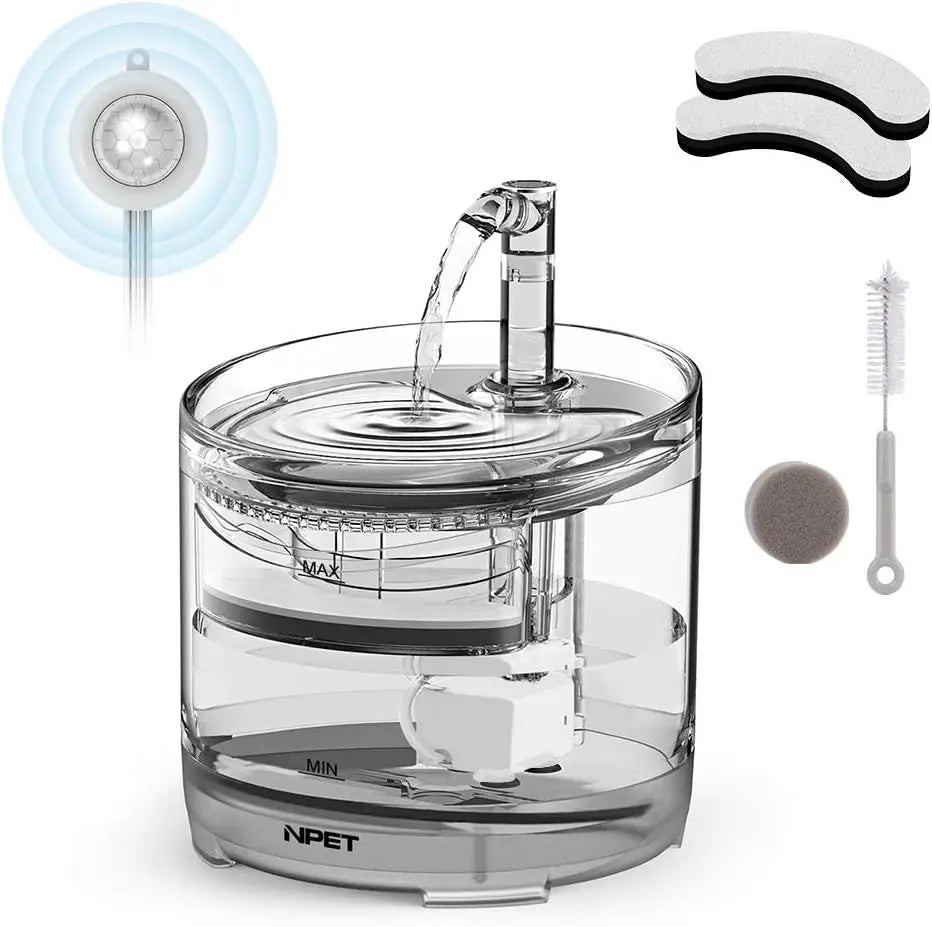 NPET Cat Water Fountain - 1.5L Automatic Pet Drinking Fountain with Replacement Faucet Kit