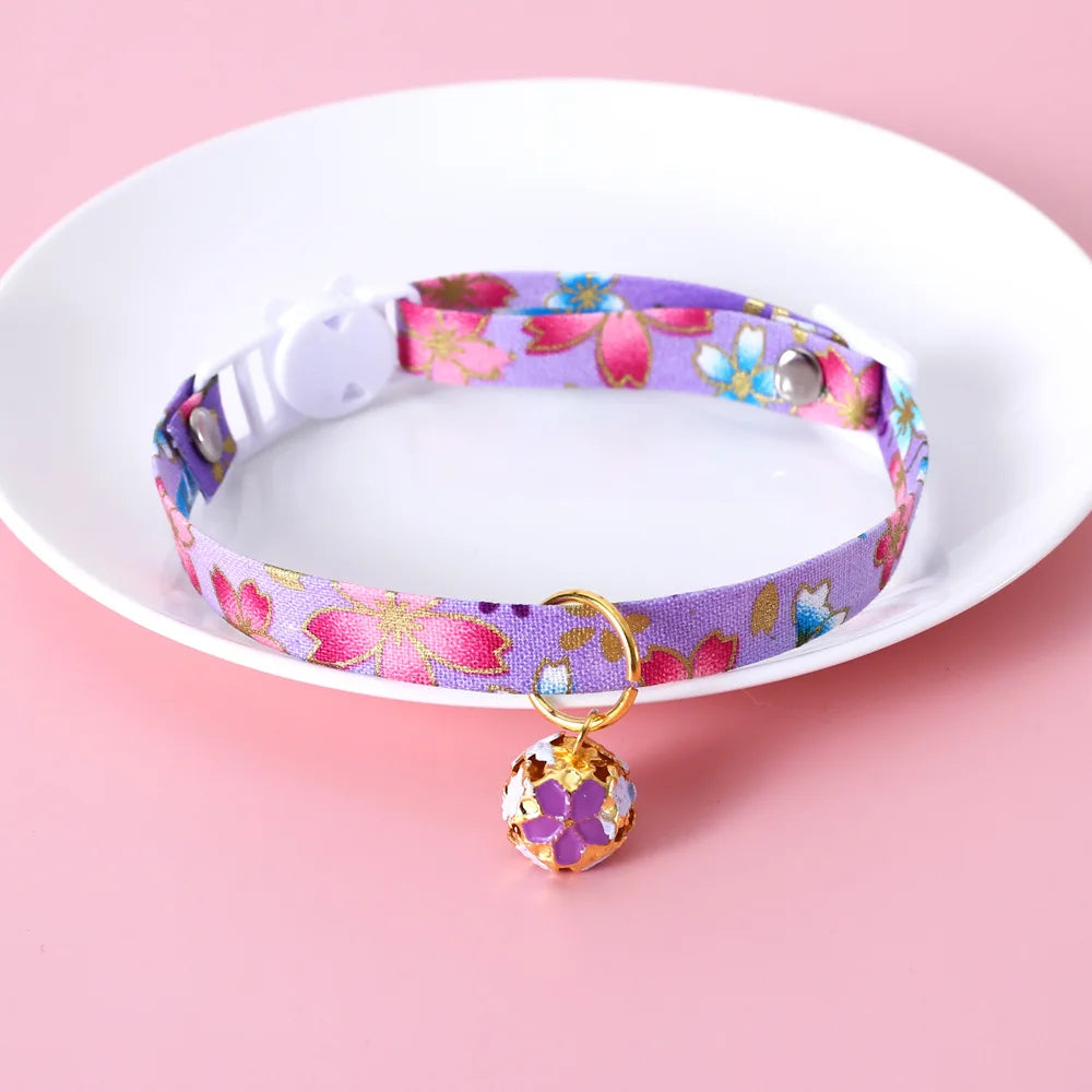 Japanese Style Adjustable Pet Flower Hollow Bell Collar Cat Dog Collar Dog Rabbit Chinese Style Accessories