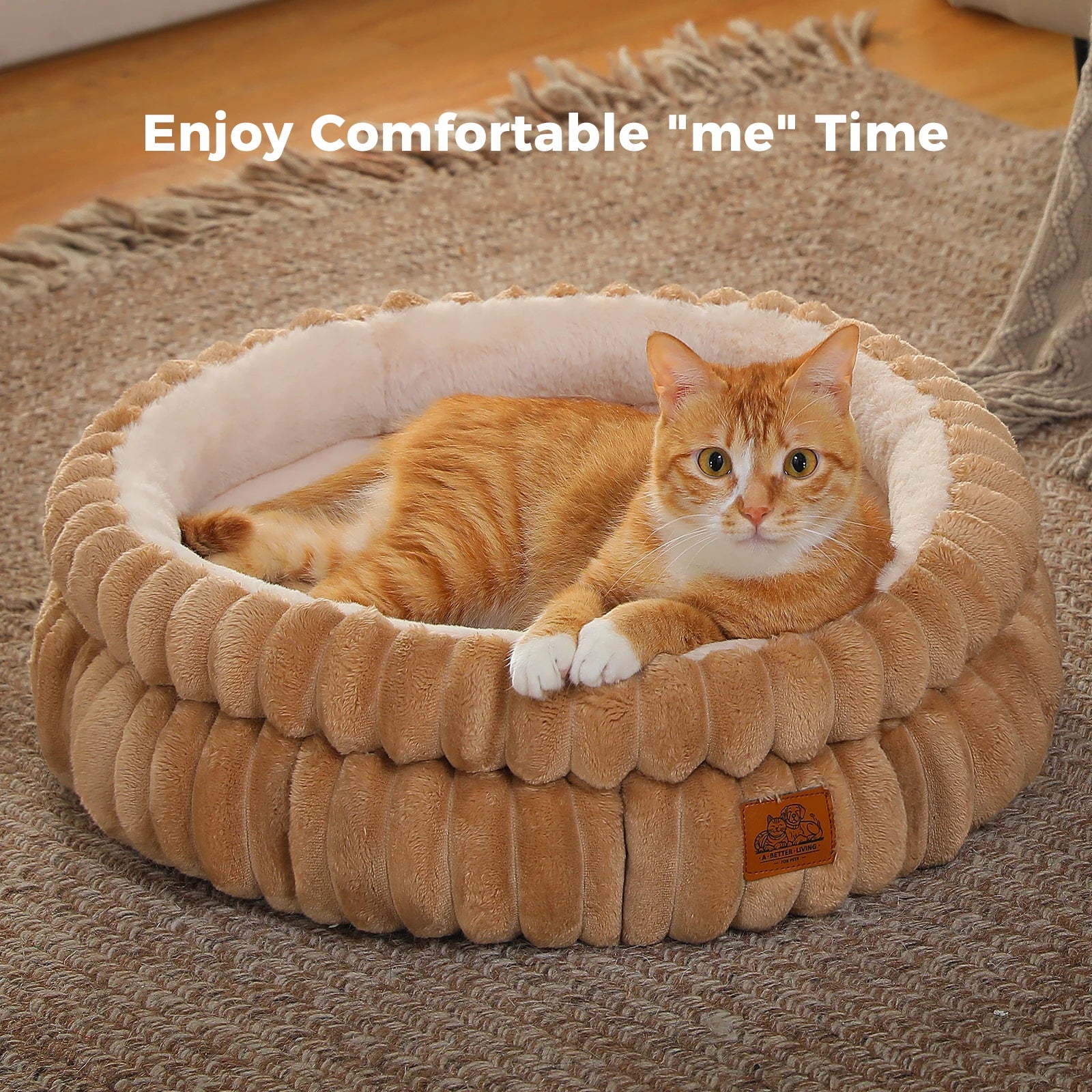 Round Pet Bed - Washable Cozy Donut Bed for Medium Dogs & Indoor Cats (Anti-Slip)
