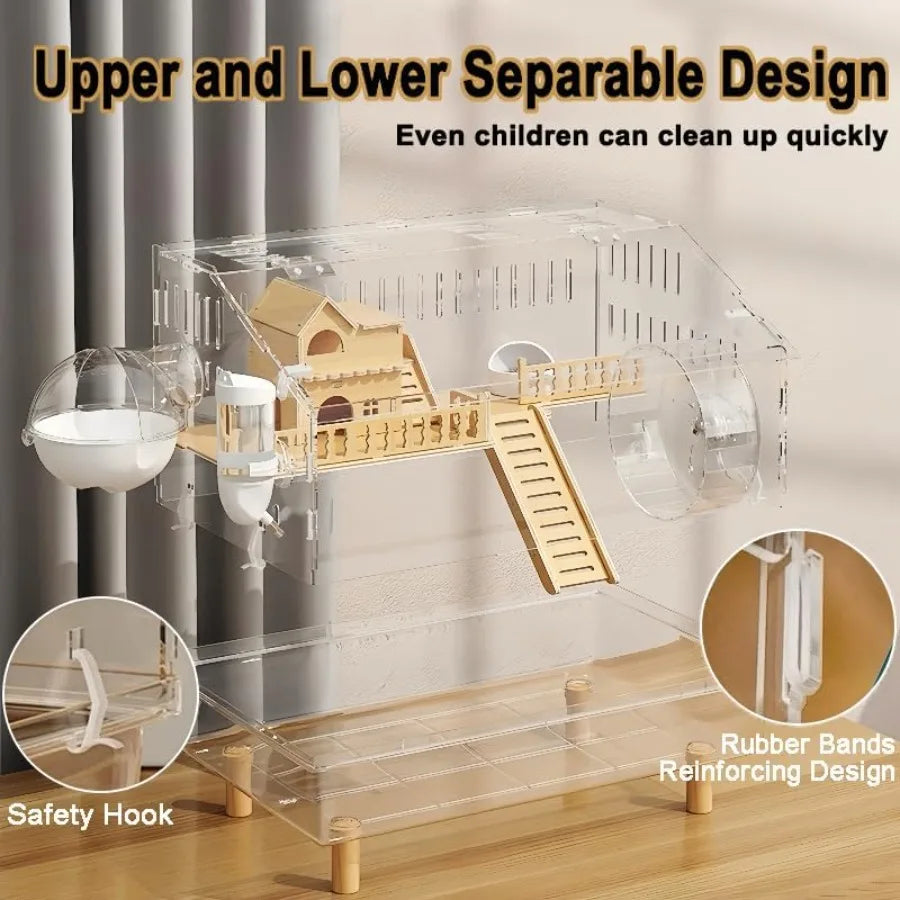 8 in 1 Acrylic Hamster Cage with All Accessories2Layer Hamster House with Full Transparent Viewing Top Open Mouse Cage for Pet