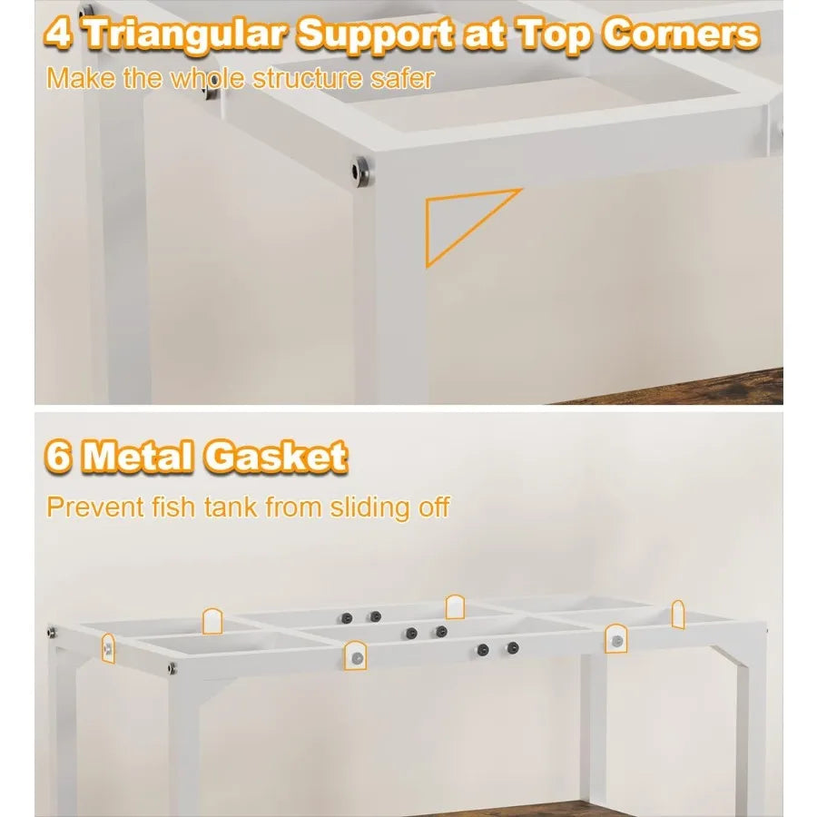 30 Gallon Rimless Fish Tank Stand with Shelf for Storage 2Tier Metal Aquarium Stand Ideal for Breeder Tanks Turtle and Reptile