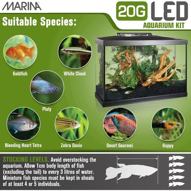 Complete 20 Gallon Aquarium Kit with LED, Ready-to-Use Fish Tank for Freshwater Species