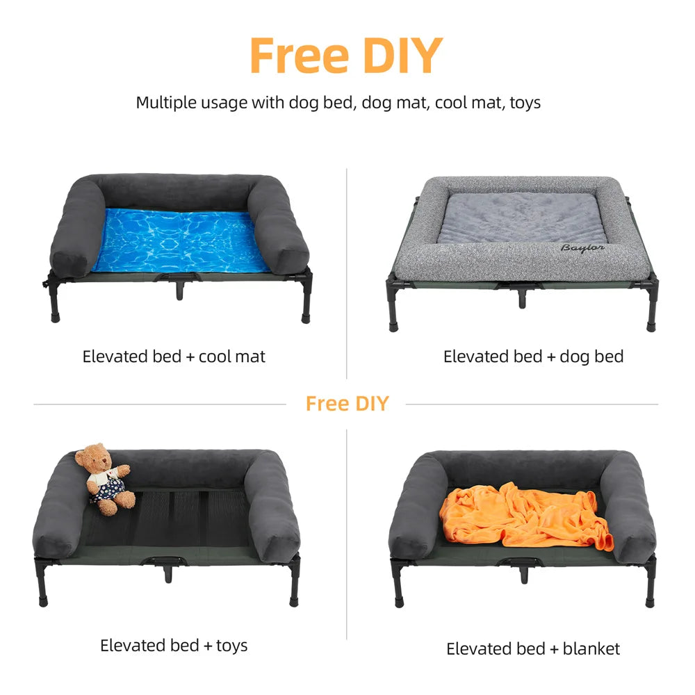 XXL/XL Raised Dog Bed - Outdoor Elevated Cot with Cooling Mat & Plush Mat for Large Dogs