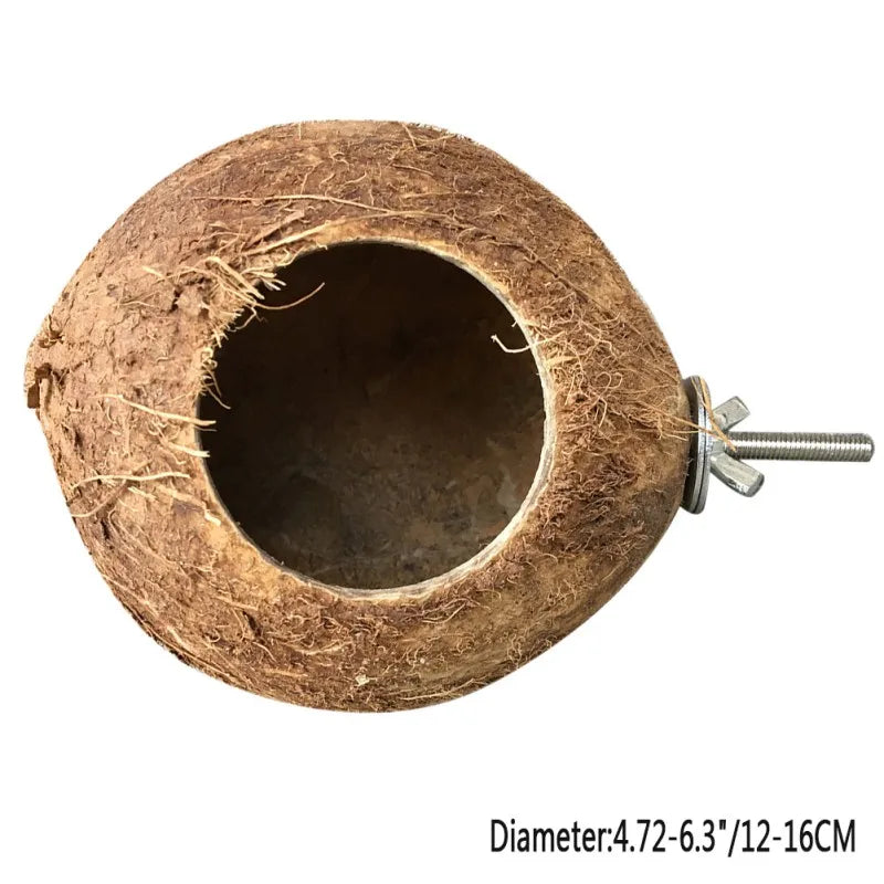 Natural Coco Hideaway Parrot Birds Reptile Coconut Shell Bird Nest Cage Hanging Toy for Budgies Parakeet Cockatiels Hamste House