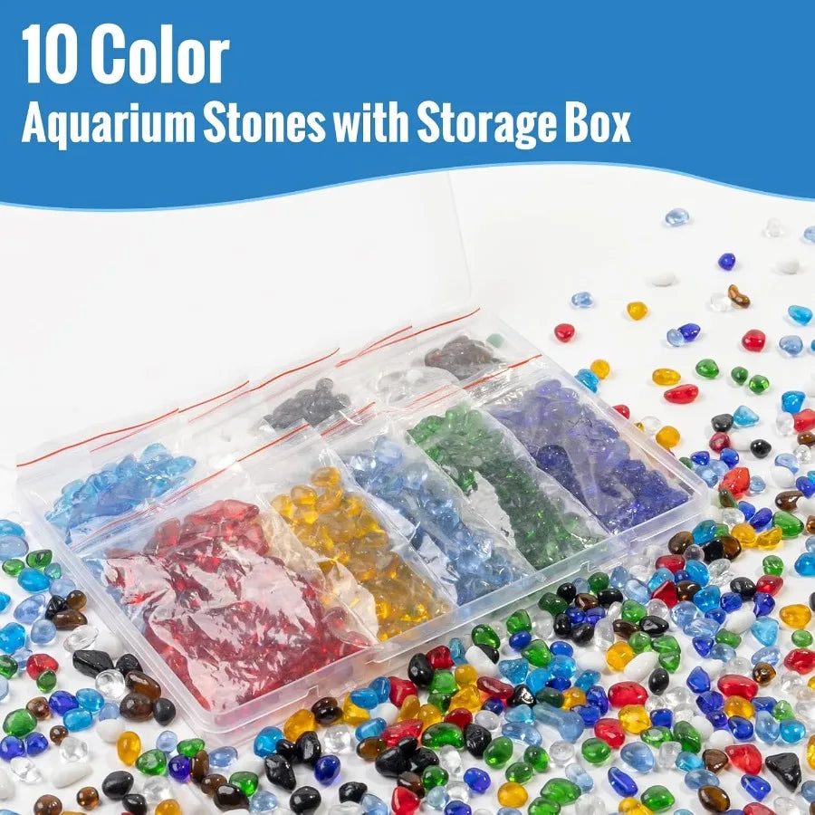 KIJOU Sea Glass Stones for Crafts - 10 Colors Clear Glass Pebbles 1/4-3/8 Ih Transparent Aquarium Rocks and Gravel Fish Tank De