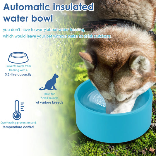 Heated Pet Water Bowl 3.2 L/108 Oz Outdoor Heated Dog Dish Anti-Freeze Heated Pet Water Dish in Winter for Dog Cat Chicken Duck
