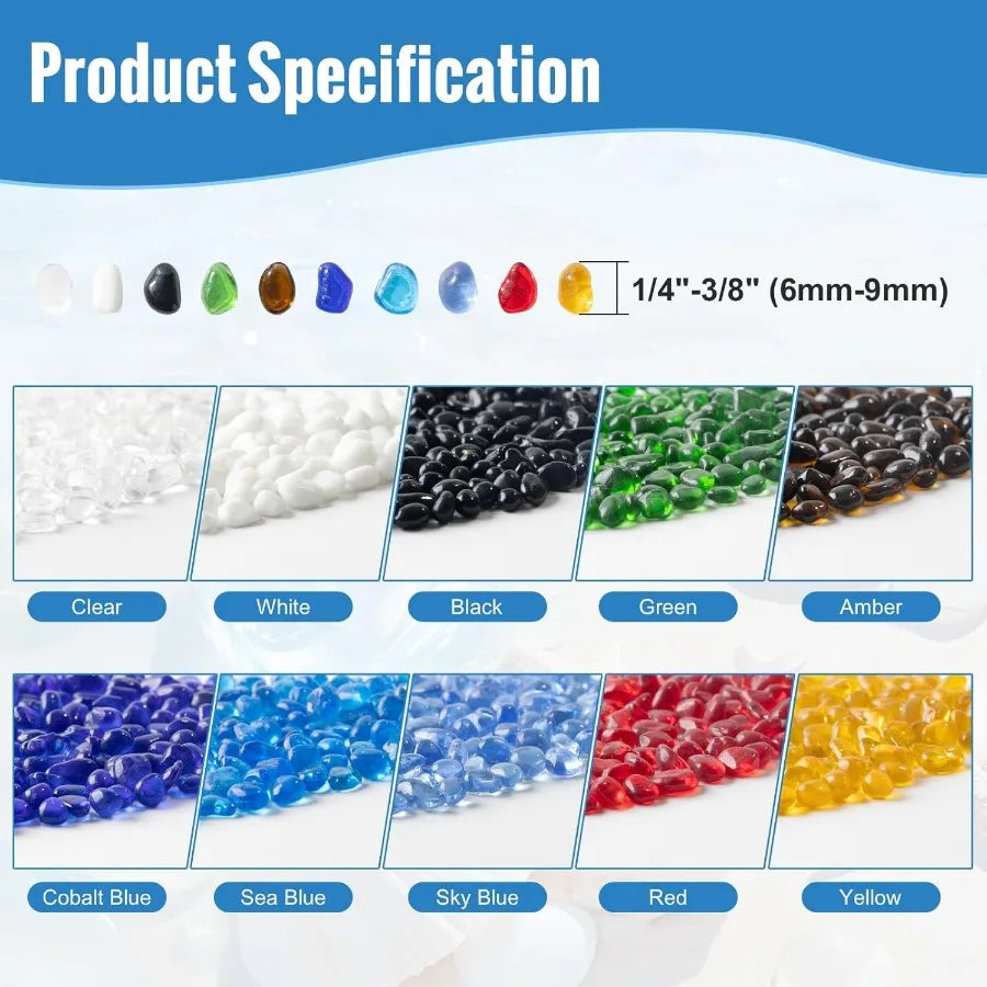 KIJOU Sea Glass Stones for Crafts - 10 Colors Clear Glass Pebbles 1/4-3/8 Ih Transparent Aquarium Rocks and Gravel Fish Tank De