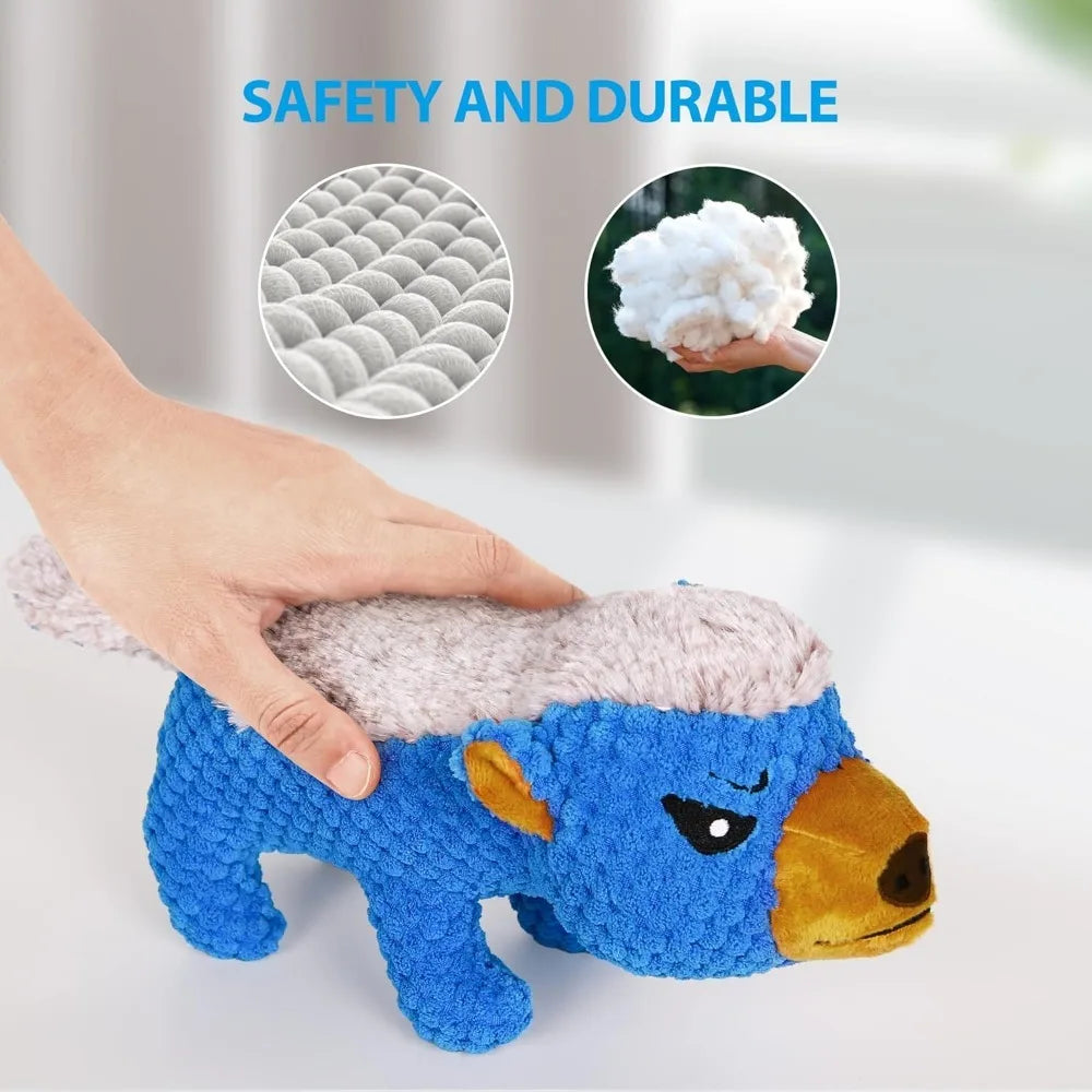 Dog Plush Toys for Aggressive Chewers, Indestructible Dog Squeaky Toys with Crinkle Paper, Durable Teething Chew Toys for Medium