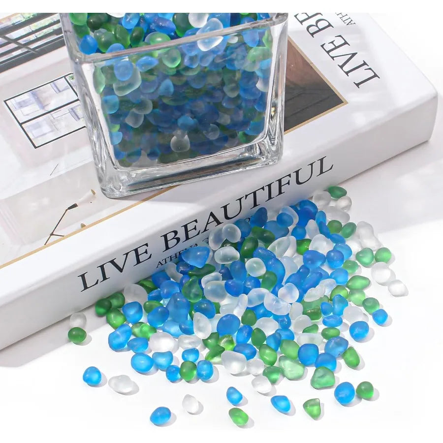0.5  Blue Green Betta Fish Tank Rocks Gravel Frosted Glass Beads 6-9mm Aquarium Rocks Fish Tank Gravel Stones Pebbles for Vase
