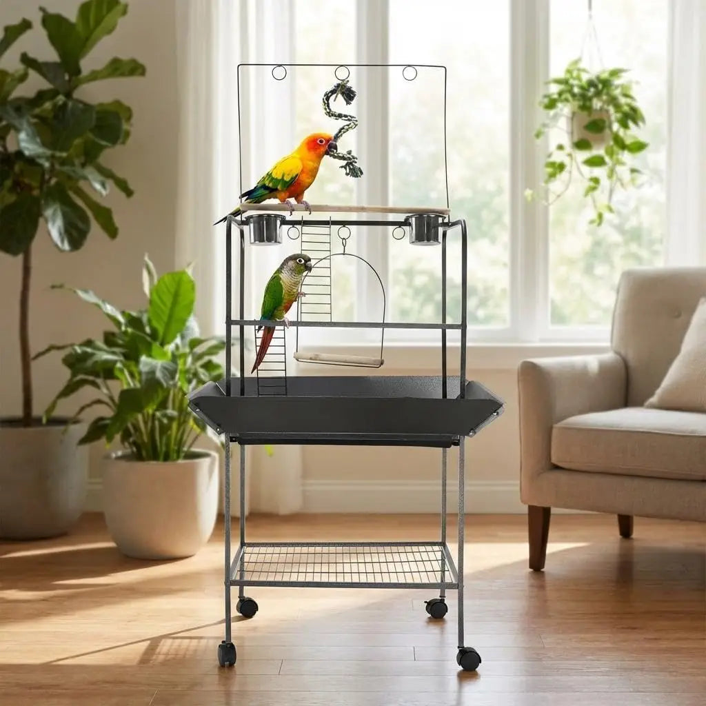 62-Inch Parrot Play Stand with Perches, Ladders & Wheels – Bird Activity Center