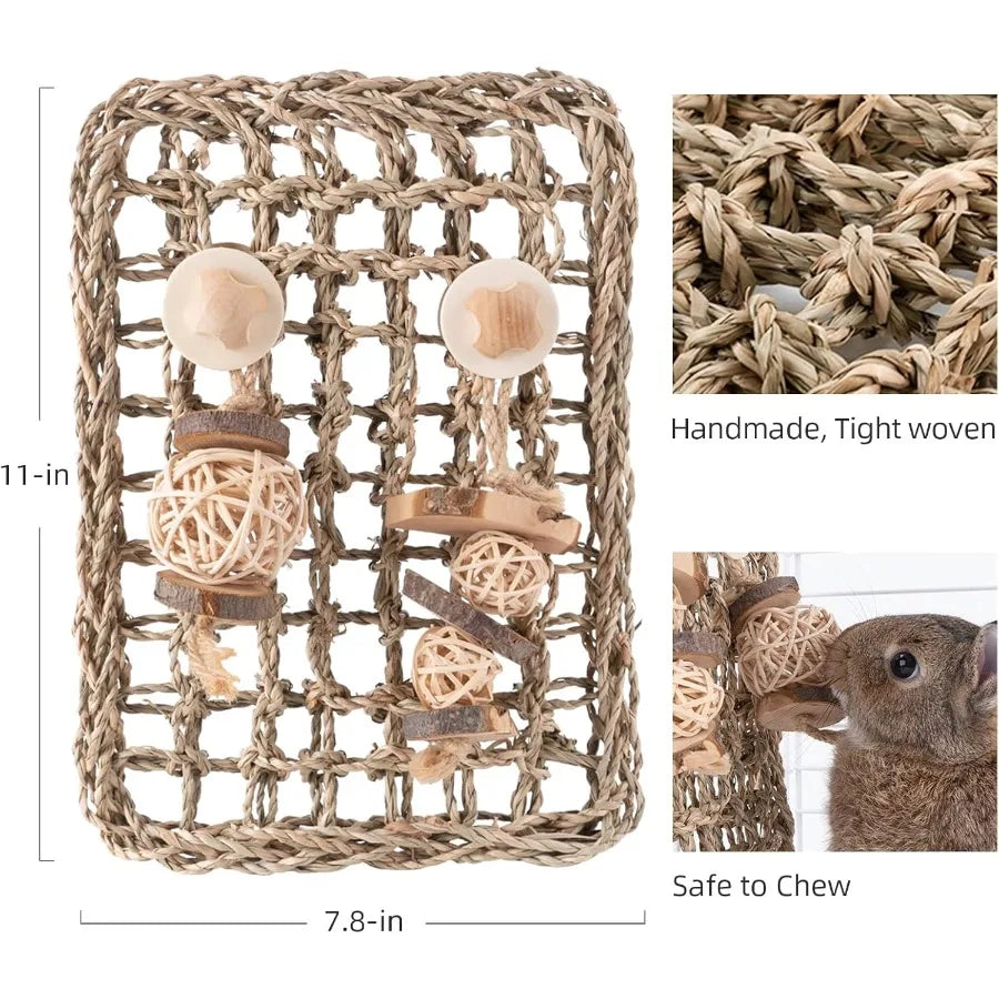 Srass Protector Mat with Toys for Rabbit Bunny Chinchilla Guinea Pigs or Other Rodent Pets 11 X 7.87inch