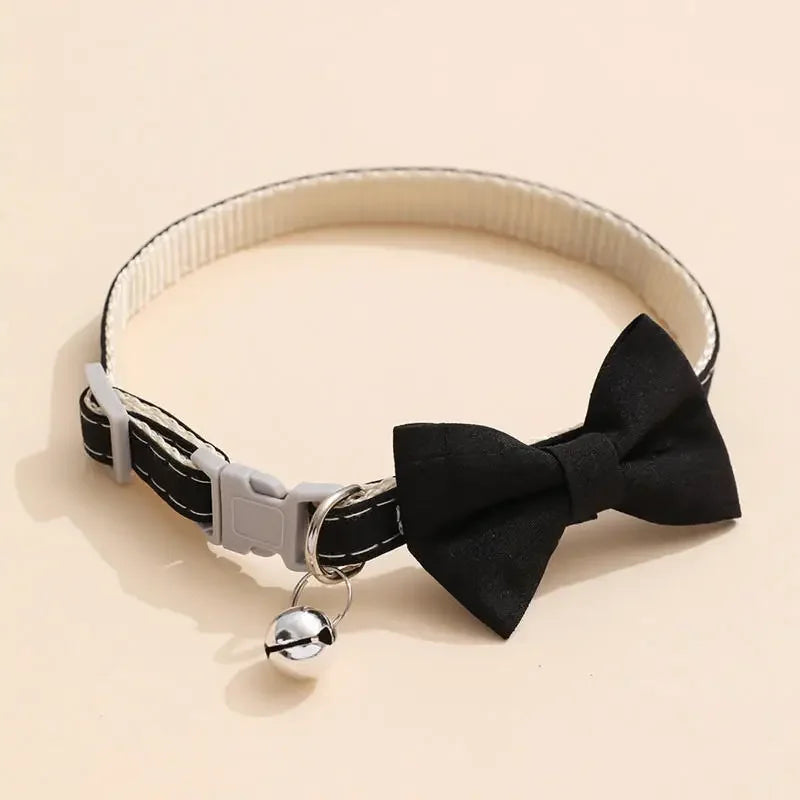 Bow Collar Solid Color Bowknot Puppy Chihuahua Adjustable Cats Accessories Safety Bell Tie Bow Buckle Pets with Collar New