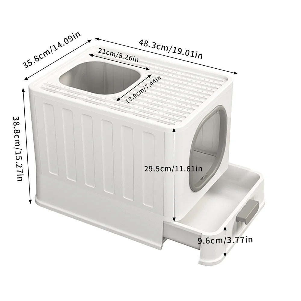 Covered Cat Litter Box - Large Hooded Litter Tray with Front & Top Entry, Lid & Scoop