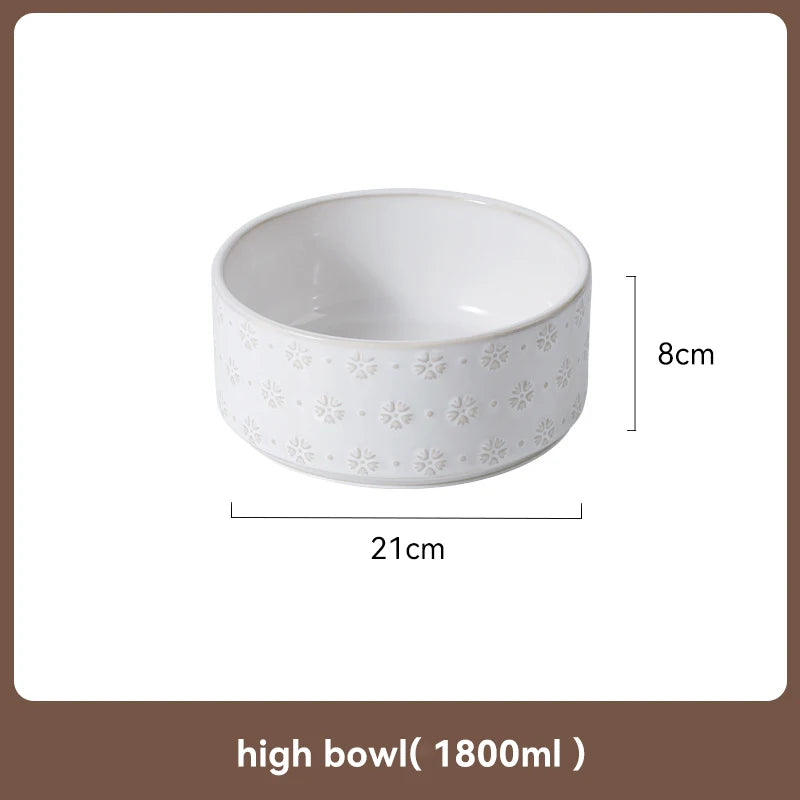 Ceramic Dog Bowl Set with Wooden Stand 1200ml 1800ml Anti Slip Pet Feeder for Medium Large Dogs Elevated Double Food Water Dish