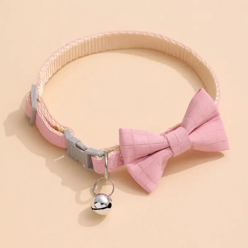 Bow Collar Solid Color Bowknot Puppy Chihuahua Adjustable Cats Accessories Safety Bell Tie Bow Buckle Pets with Collar New