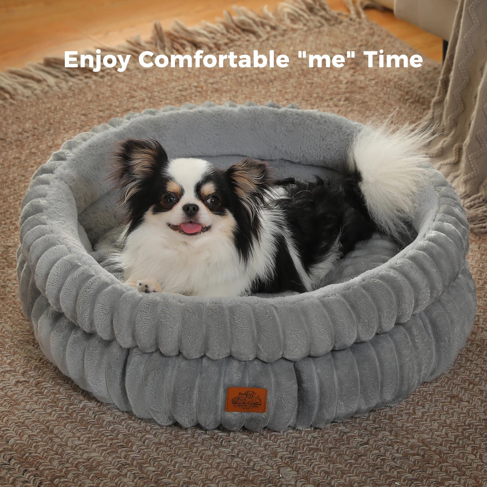 Round Pet Bed - Washable Cozy Donut Bed for Medium Dogs & Indoor Cats (Anti-Slip)