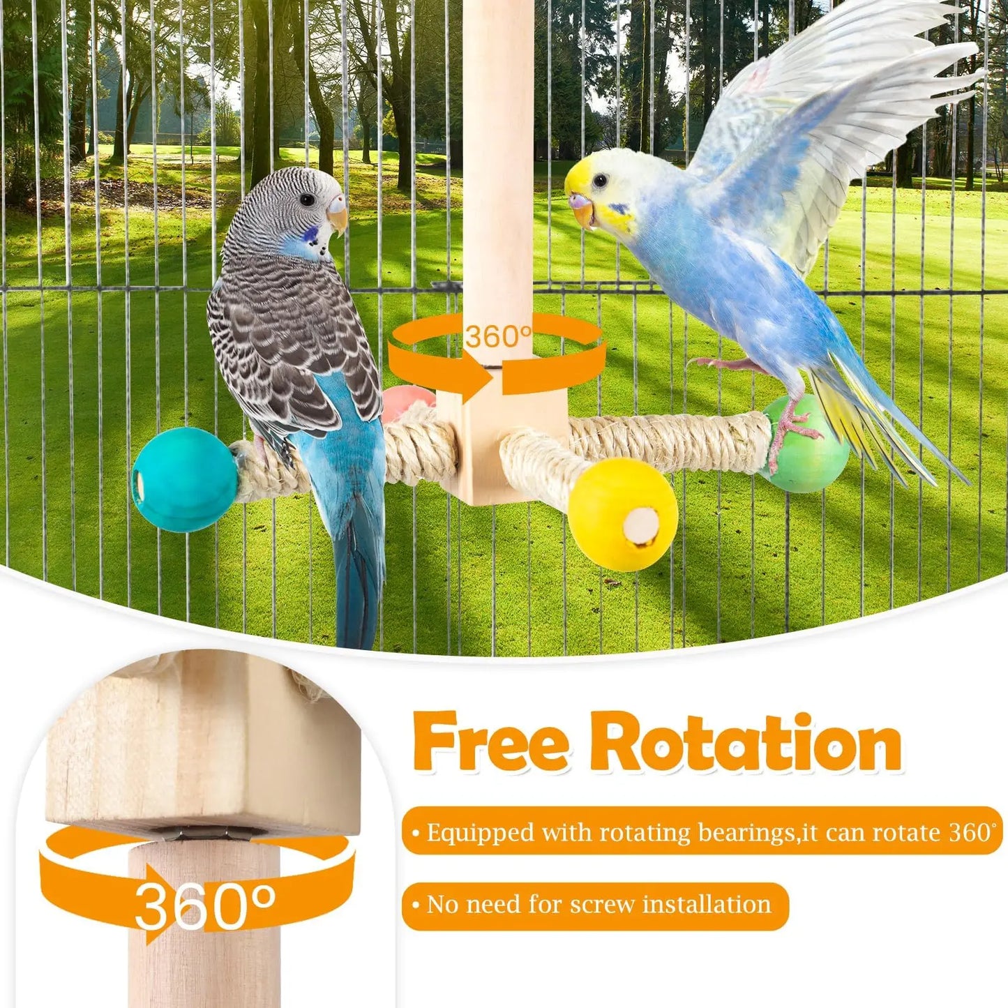Interactive Spinning Bird Perch Toy - Wooden Exercise Stand for Budgies, Cockatiels & Small Parakeets
