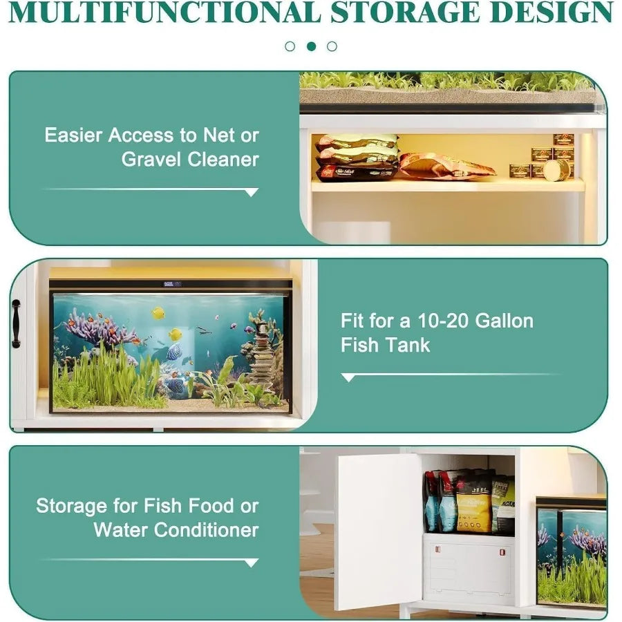 55 Gallon Fish Tank Stand with LED Light and Power Outlets for 5575 Gallon Aquarium Includes Drawer and Barn Door Design 50 L x