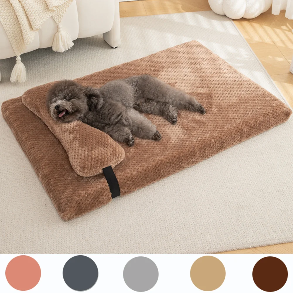 Calming Dog Bed with Pillow - Fluffy Plush Pet Mat with Removable Cover