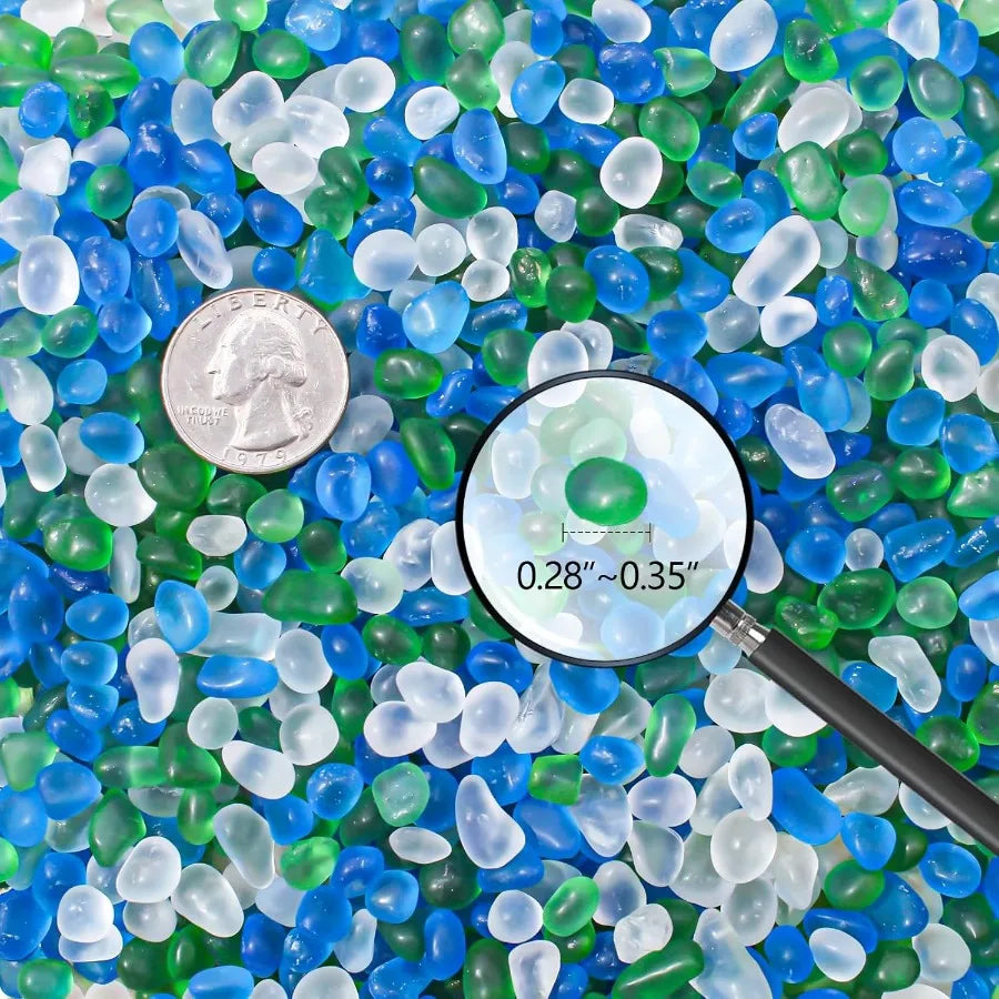 0.5  Blue Green Betta Fish Tank Rocks Gravel Frosted Glass Beads 6-9mm Aquarium Rocks Fish Tank Gravel Stones Pebbles for Vase