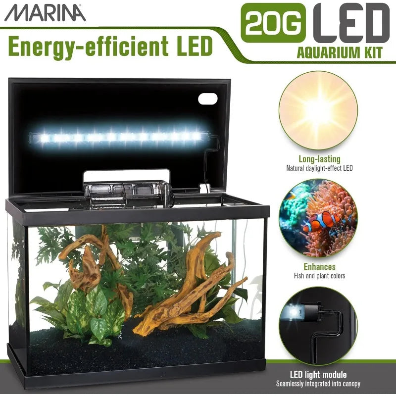 Complete 20 Gallon Aquarium Kit with LED, Ready-to-Use Fish Tank for Freshwater Species