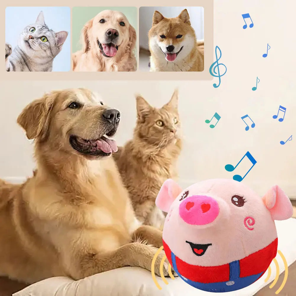 Cartoon Pig Interactive Pet Toy - USB Rechargeable Moving Plush Ball for Dogs & Cats