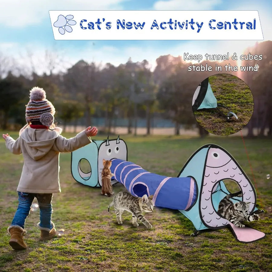 Interactive Crinkle Collapsible Cat Tube and Foldable Cubes Playground for Kitty Rabbit Puppy Ferret Hiding Hunting and Resting