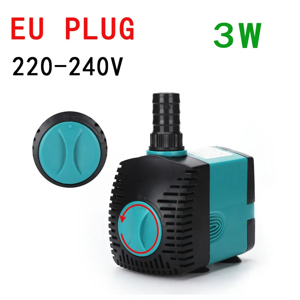 3W/4W/5W/6W Ultra-Quiet Submersible Aquarium Water Pump Water Fountain Pump Filter Fish Pond 220V-240V 50HZ EU Plug