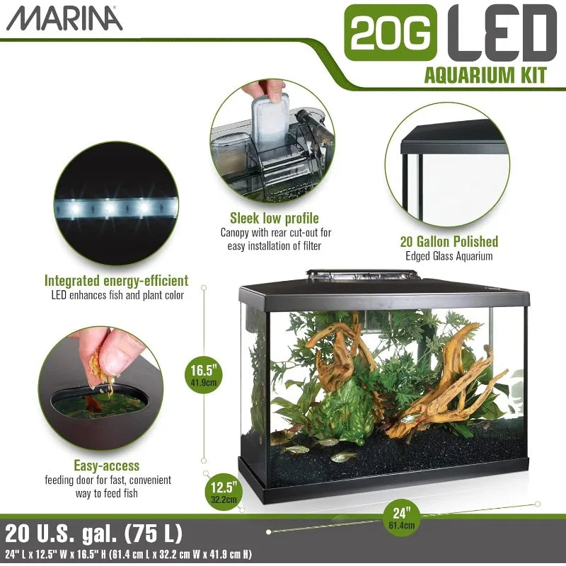 Complete 20 Gallon Aquarium Kit with LED, Ready-to-Use Fish Tank for Freshwater Species