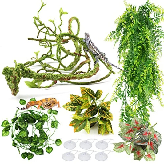 Reptile Plants Terrarium Hanging Plant Vines Artificial Leaves Reptile Hide for Leopard Gecko Tank Accessories NaturalLooking T