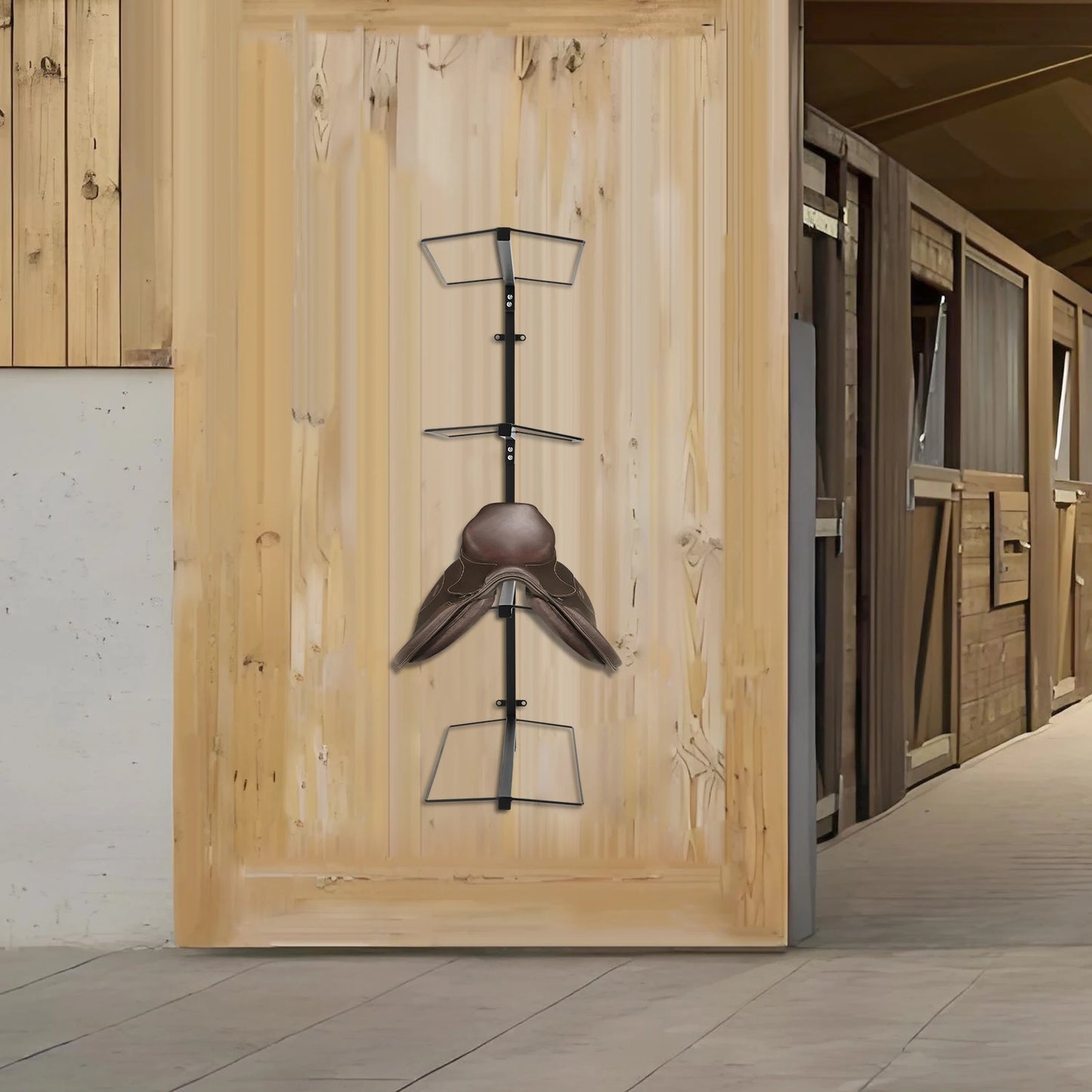 4-tier Steel Saddle Rack,Black Wall Mounted Saddle Rack 58.5*32*118cm for Horse Tack Room Stable