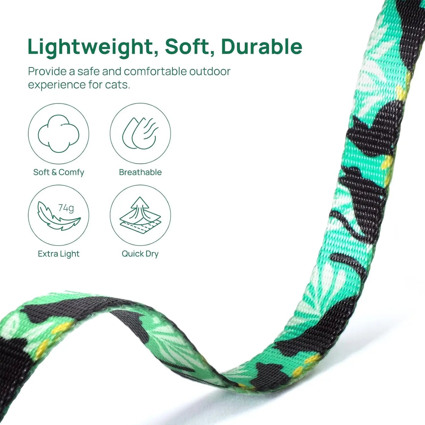 Cat Harness & Leash Set - Escape-Proof, Adjustable, Lightweight, Safe & Easy Walk, All Sizes (Green)