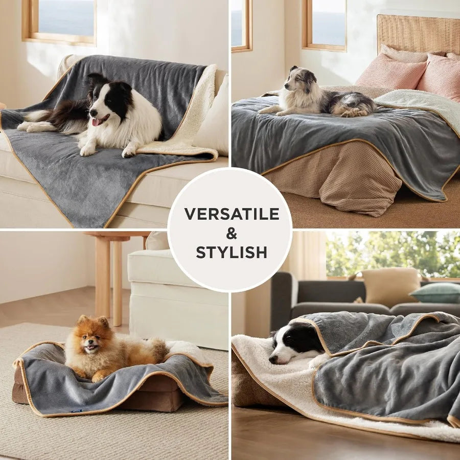 Bedsure Waterproof Dog Blankets for Small Dogs Small Cat Blanket Washable for Couch Protection Sherpa Fleece Puppy Blanket Soft