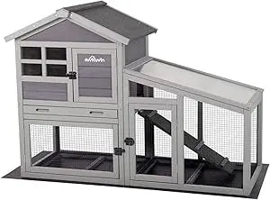 Rabbit Hutch Outdoor Indoor Rabbit Cage Chikcen Coop with Casters Guinea Pig Cage with 3 Deep No Leakage Pull Out Tray,Waterpro