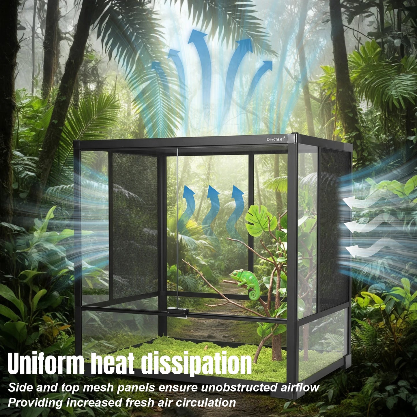 Reptile Zoo Tall Glass Rainforest Habitat Double Hinge Door with Screen Ventilation Reptile Terrarium Easy Assembly Tree Frogs