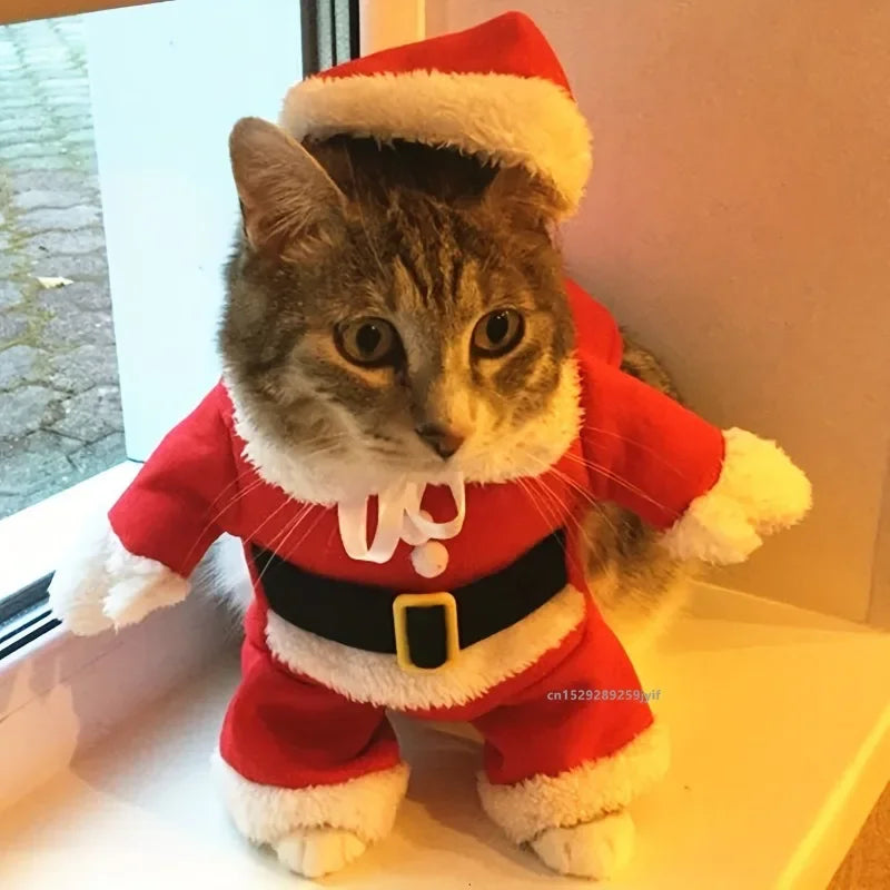 Santa Claus Costume for Small Dogs and Cats Christmas Pet Outfit Festive Pet Dress-Up Cozy Winter Cape for Cats Pet Clothing