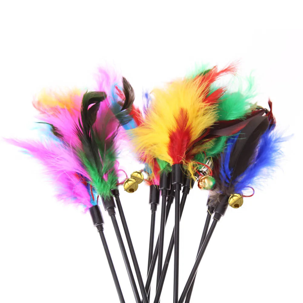 5pcs/set Interactive Funny Cat Stick Colorful Feather Chicken Feather Cat Stick Bell Exquisite Creative Novelty Pet Cat Supplies