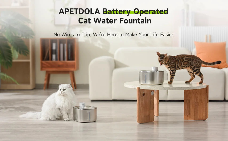 APETDOLA 4L Wireless Cat Water Fountain – Auto Sensor, Stainless Steel, Cordless