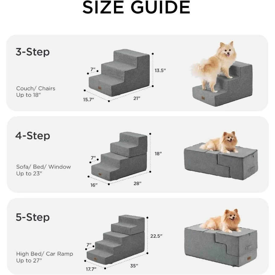 Dog Steps for Bed Extra Wide Dog Stairs for High Bed Couch Sofa 35D Foam Pet Steps for Small Dogs and Cats NonSlip Bottom Pet S