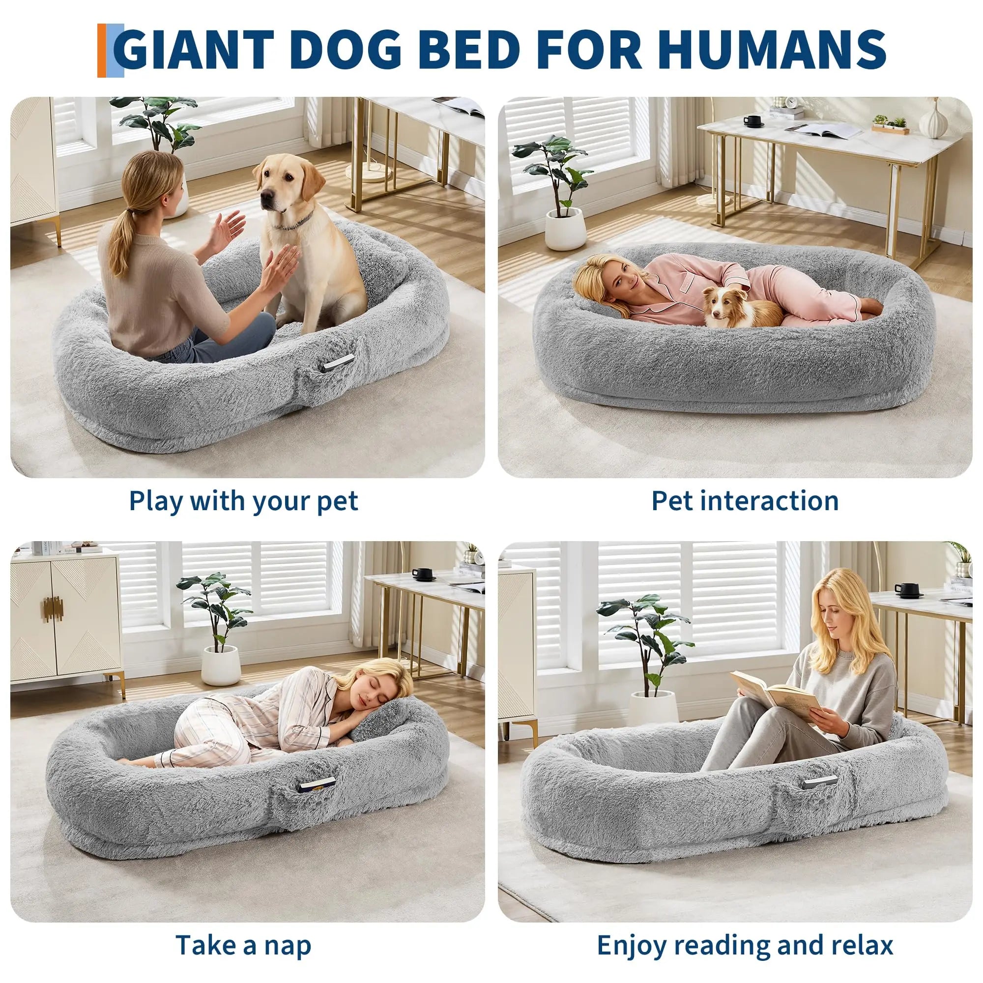 Oversized Orthopedic Dog Bed for Humans & Pets - Faux Fur with Waterproof Lining
