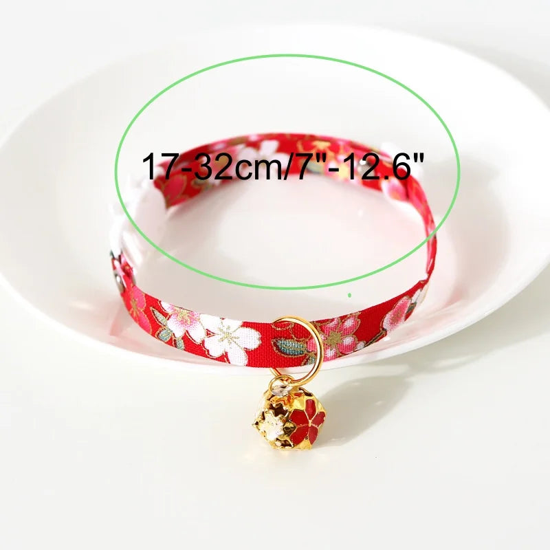 Japanese Style Adjustable Pet Flower Hollow Bell Collar Cat Dog Collar Dog Rabbit Chinese Style Accessories