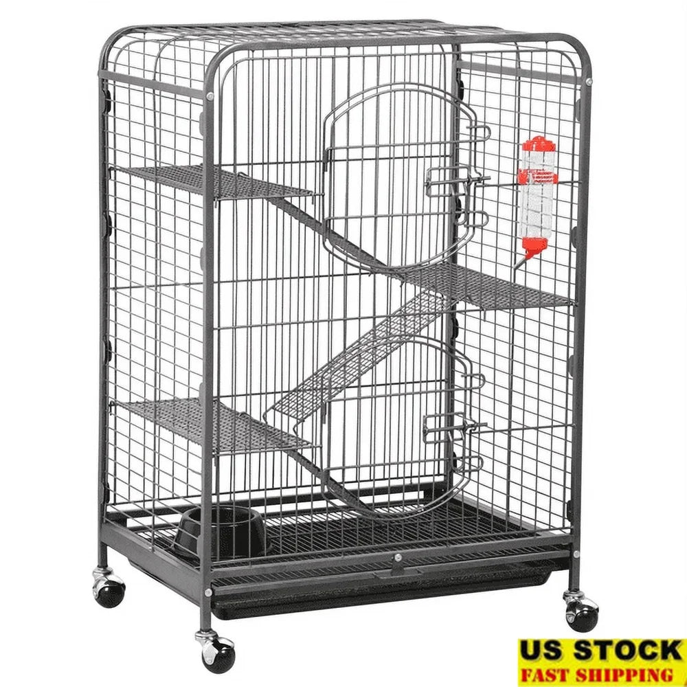 Large 37 Inch Small Animals Cage Hutch Rabbits and Cats with Rolling Wheels Four Tier Design Easy Clean Free Water Bottle Pet
