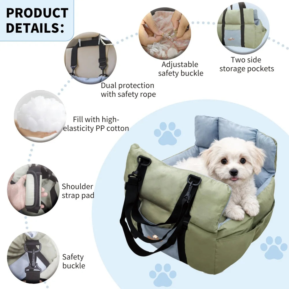 Portable Dog Car Seat Pet Puppy Booster Travel Bed Carrier Cushion with Storage Pocket