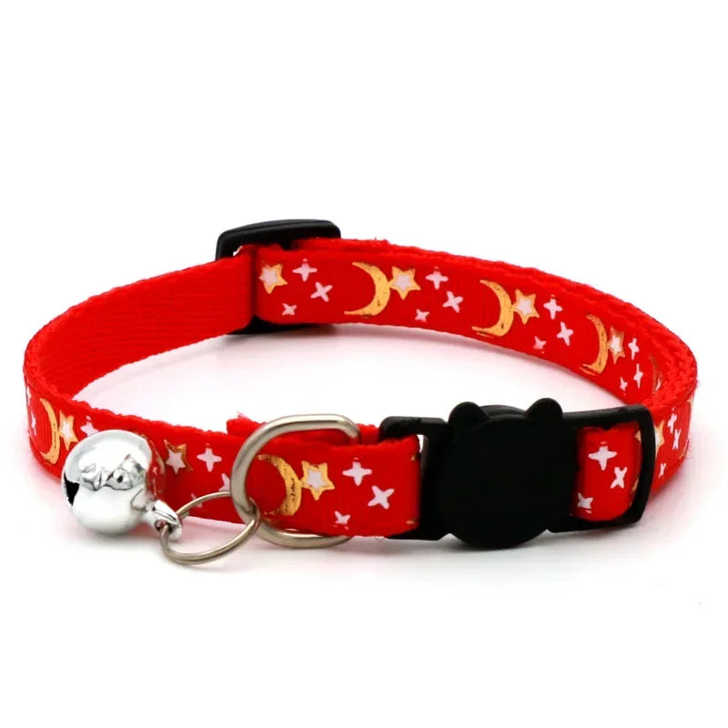 Cat Collar With Bell Cartoon Star Moon Dog Puppy Cat Kitten Collar Adjustable Safety Bell Ring Necklace Cat Jewelry For cats