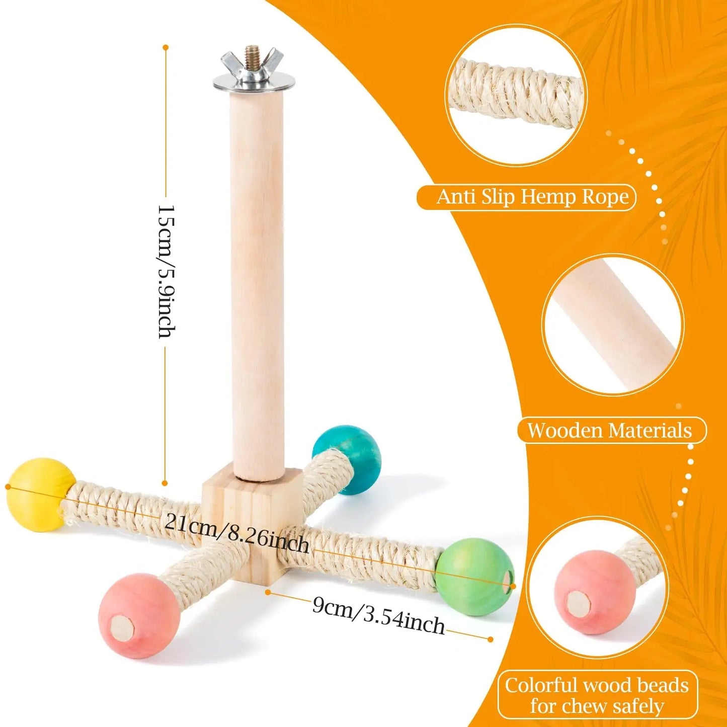 Interactive Spinning Bird Perch Toy - Wooden Exercise Stand for Budgies, Cockatiels & Small Parakeets